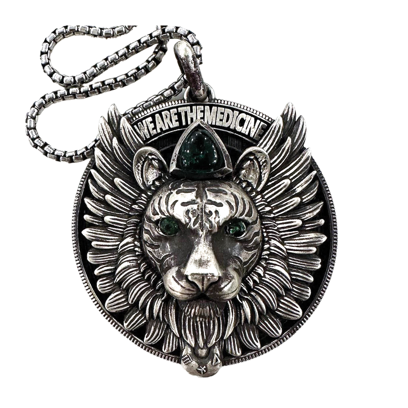 We Are the Medicine Necklace – Winged Tiger Silver Pendant
